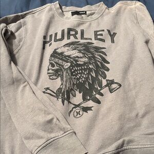 Hurley Gray Crewneck Sweater with Graphic Design
